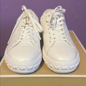 Michael Kors White Leather Platform Sneakers with MK Logo Trim